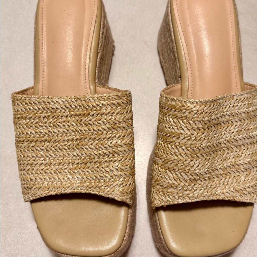 EQAUDES Platform Slip on Espadrille Sandals size 8, beach summer shoes platforms